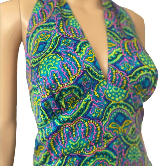 VTG The Sample Shop Waikiki 70s paisley graphic halter maxi dress size 12 - Picture 2 of 14